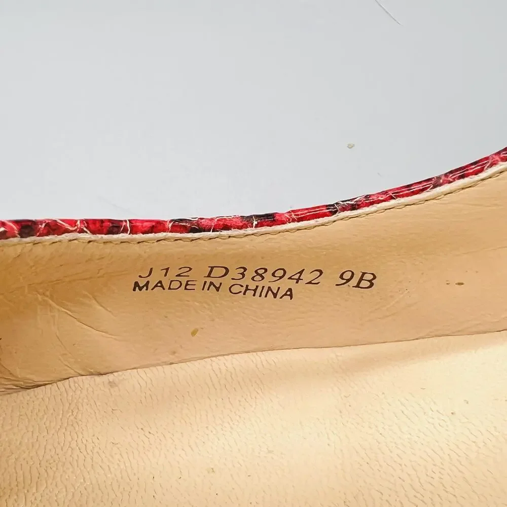 Cole Haan Shoes Women 9 Red Leather Snake Print Cone Heel Pump Round Toe Slip On